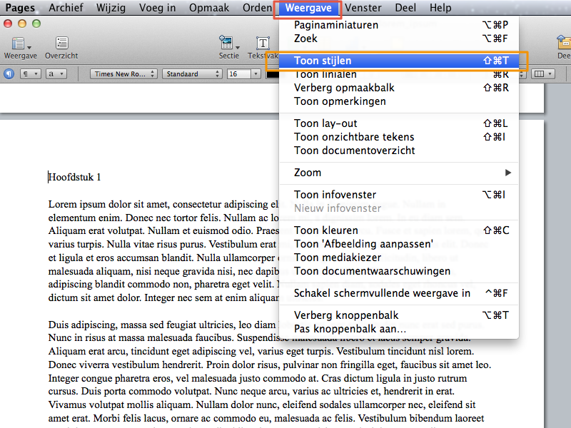 Inhoudsopgave maken in Apple Pages stap 2