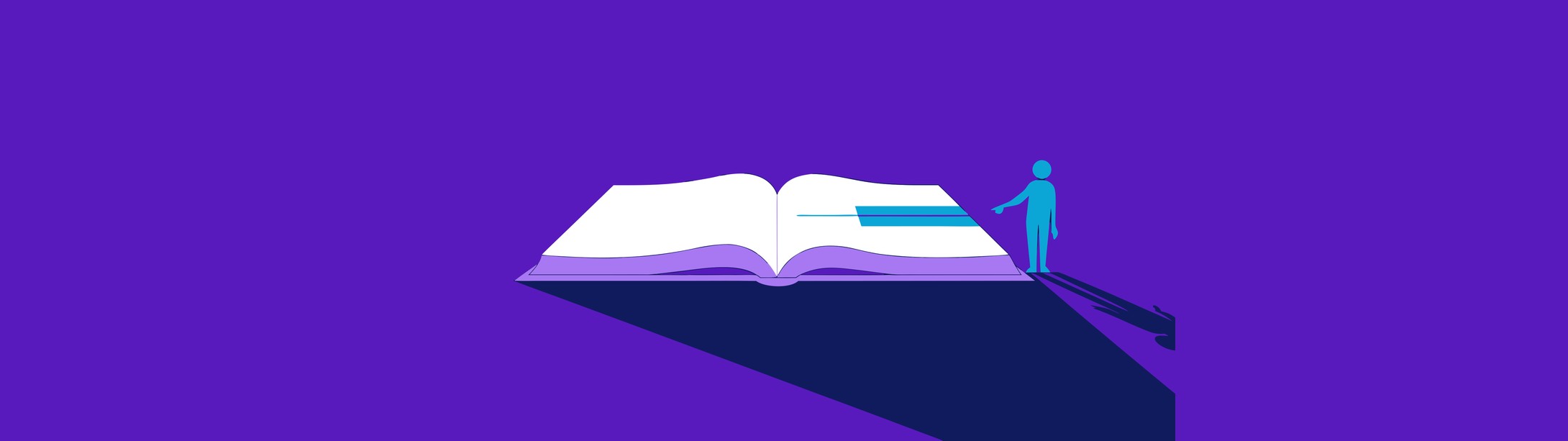 Illustratie in Pumbo-huisstijl: open boek waarin één regel op de colofonpagina is uitgelicht