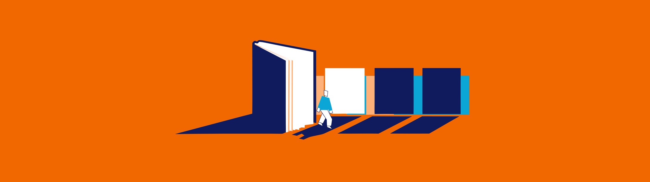 Illustratie in Pumbo-huisstijl: open wetboek naast vier vakjes, waarvan er twee oplichten
