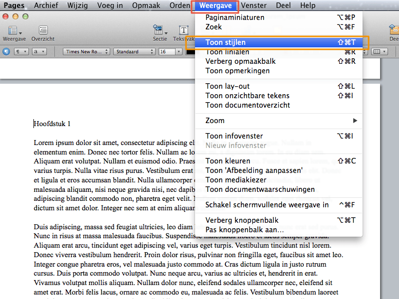 Inhoudsopgave maken in Apple Pages stap 2