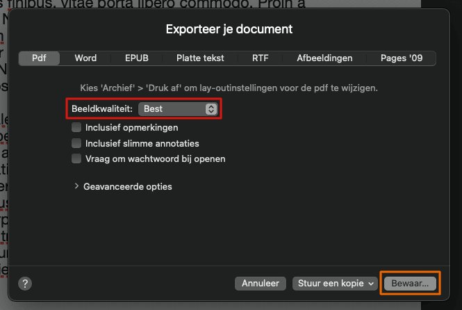 PDF exporteren vanuit Apple Pages - stap 2