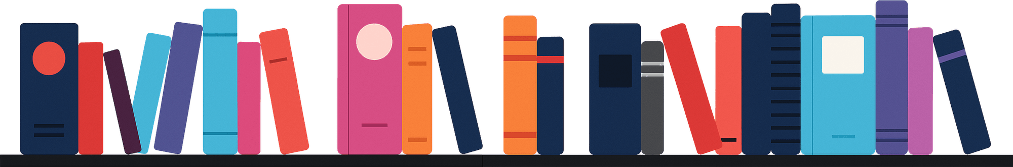 Afbeelding van een boekenplank met verschillende kleuren boeken
