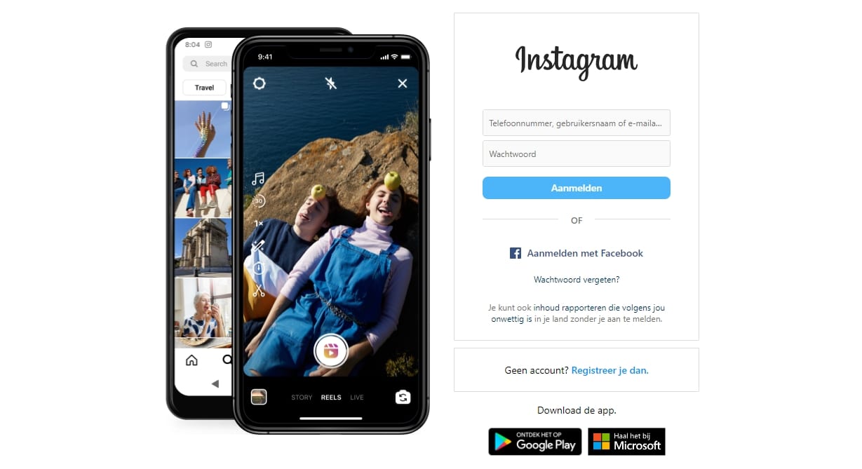 Instagram aanmeldscherm