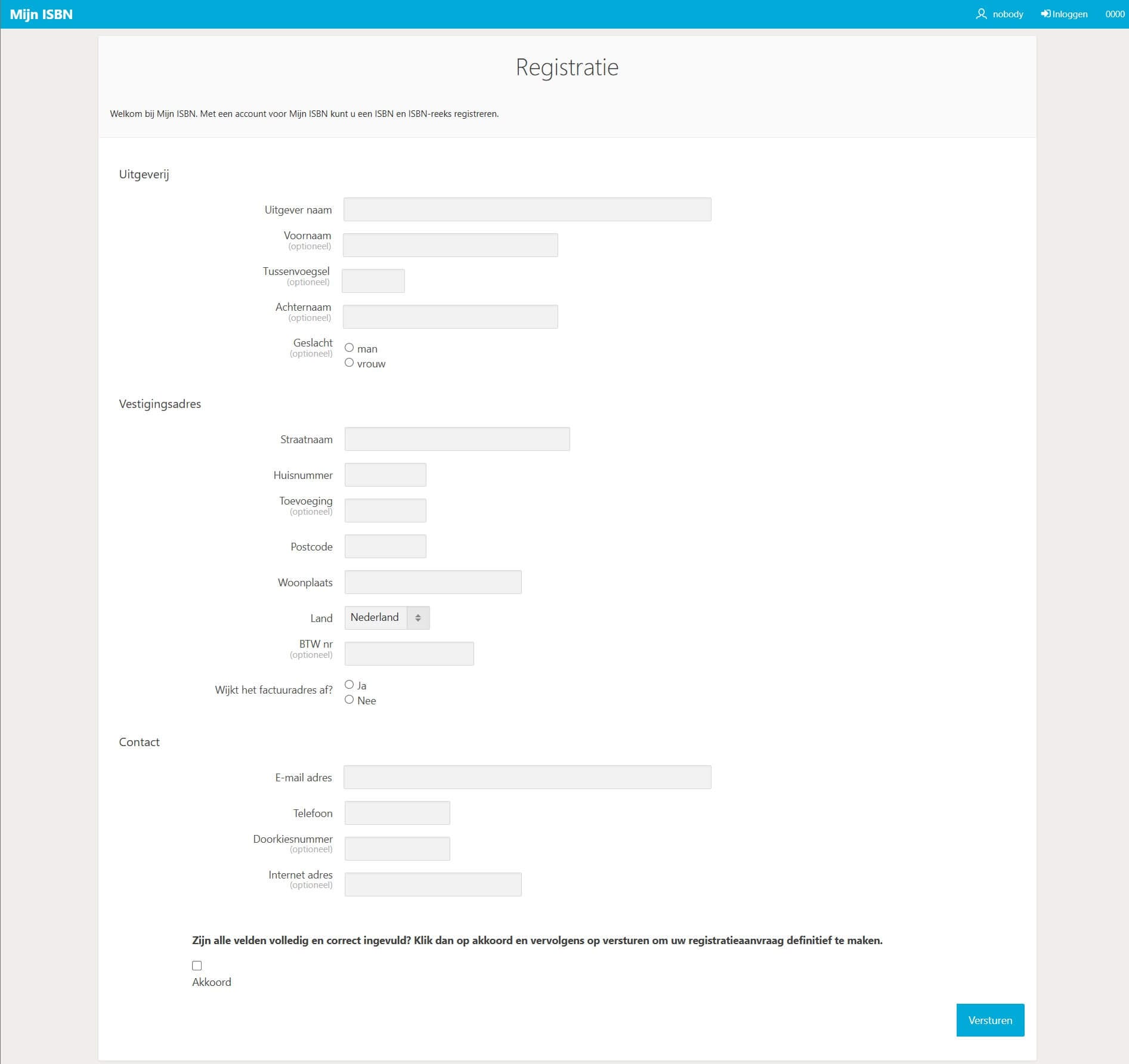 ISBN registratie formulier