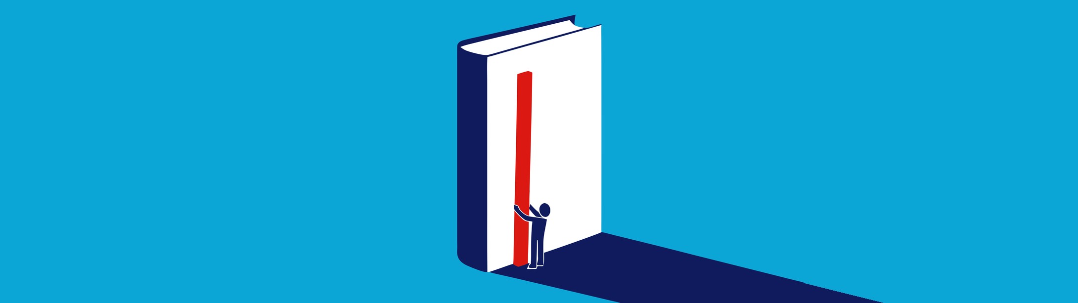 Illustratie in Pumbo-huisstijl: klein figuurtje meet met een gigantische liniaal het omslag van een boek op
