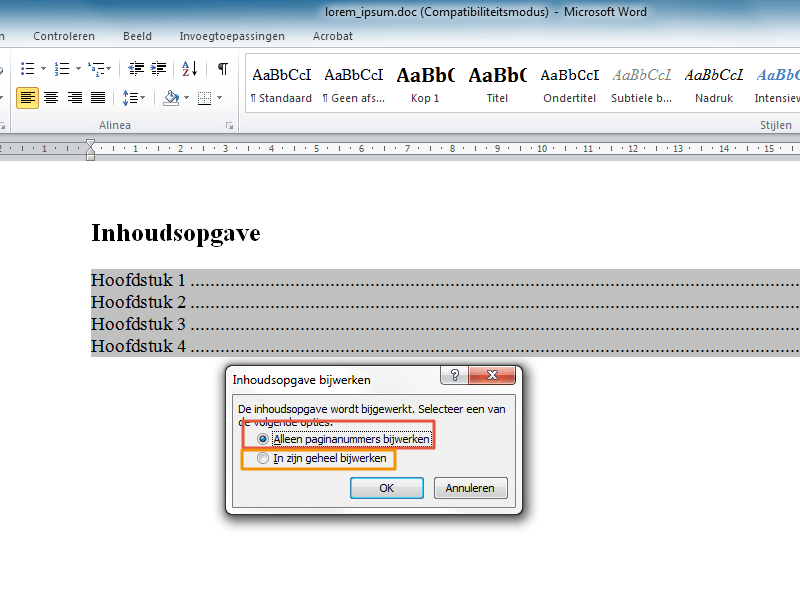 Inhoudsopgave maken in Office 2010 stap 12