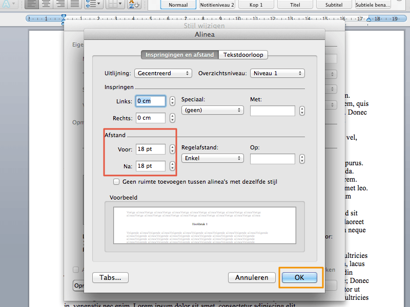 Inhoudsopgave maken in Office Mac 2011 stap 5