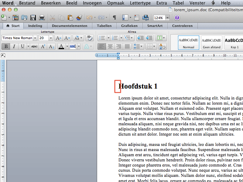 Werken met secties in Office Mac 2011 stap 2