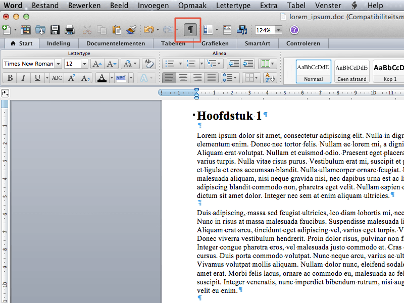 Werken met secties in Office Mac 2011 stap 4