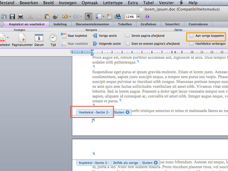Werken met secties in Office Mac 2011 stap 6
