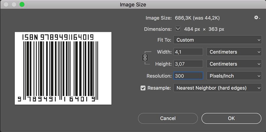 Barcode afmeting in Photoshop