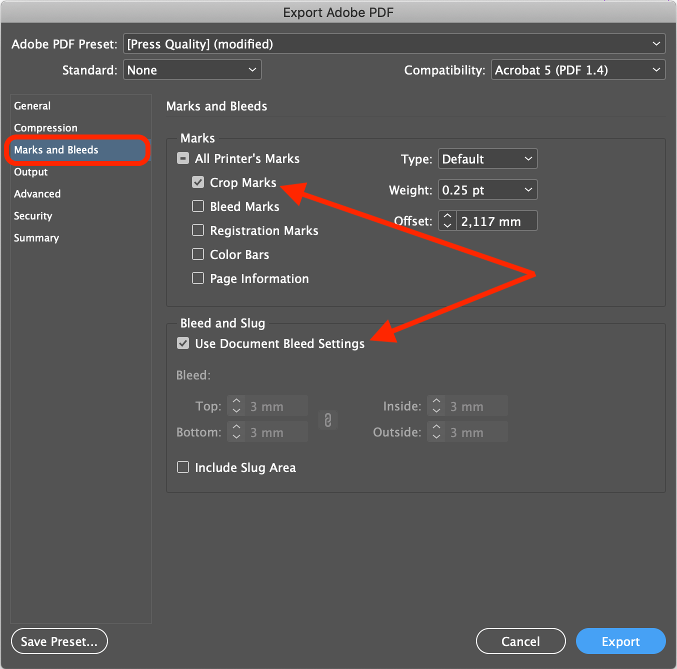 PDF opslaan Cropmarks