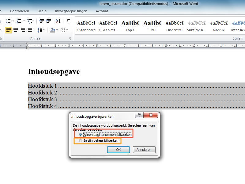 Inhoudsopgave maken in Office 2010 stap 12