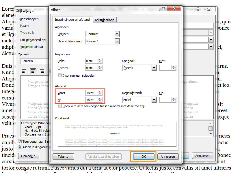 Inhoudsopgave maken in Office 2010 stap 5