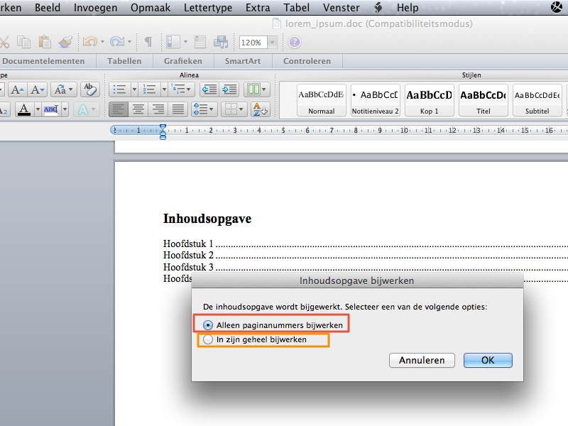 Inhoudsopgave maken in Office Mac 2011 stap 12