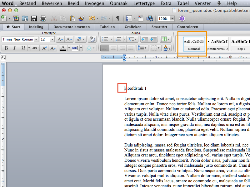 Inhoudsopgave maken in Office Mac 2011 stap 2
