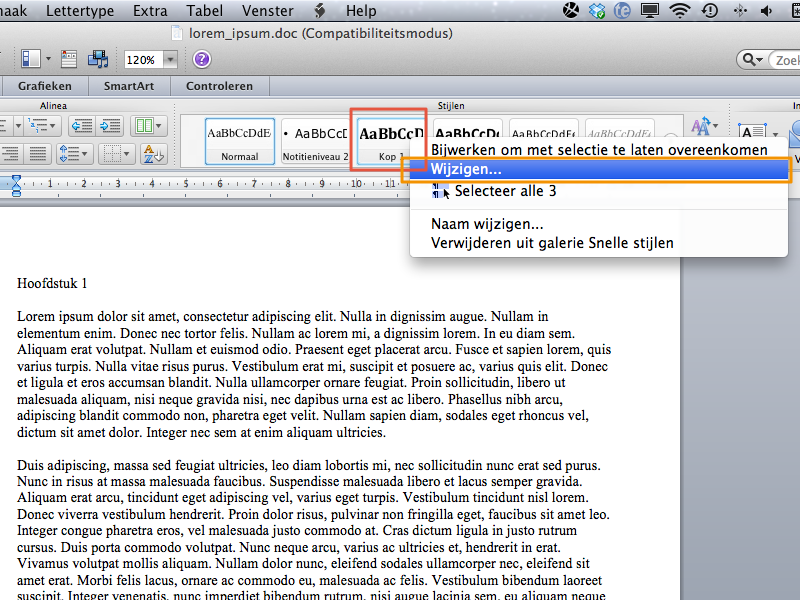 Inhoudsopgave maken in Office Mac 2011 stap 3