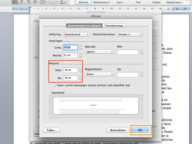 Inhoudsopgave maken in Office Mac 2011 stap 5