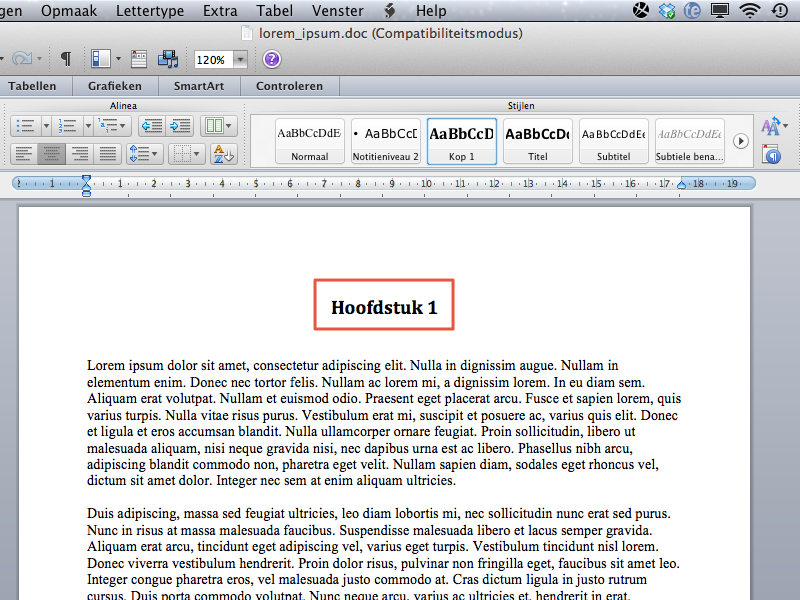 Inhoudsopgave maken in Office Mac 2011 stap 7