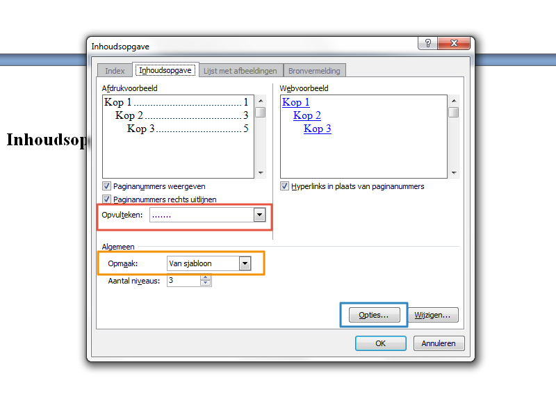 Inhoudsopgave maken in Office 2007 stap 9