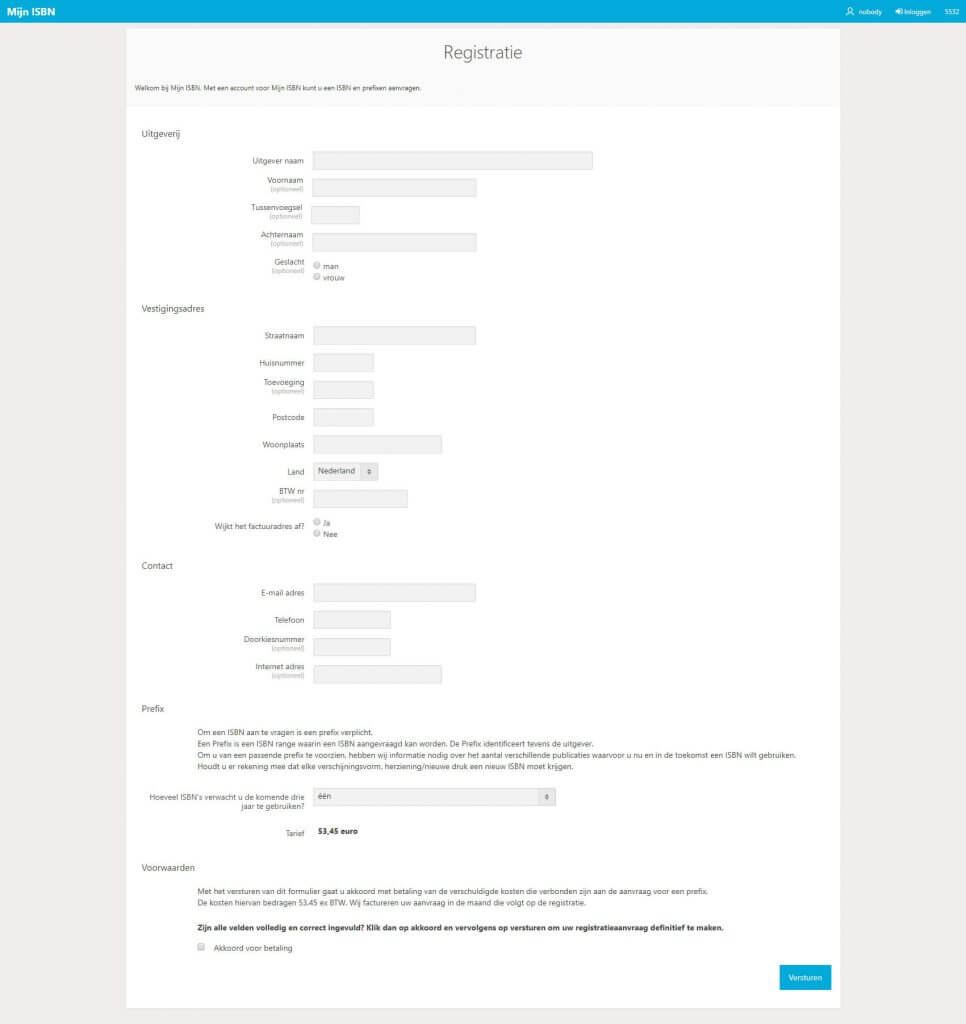 ISBN registratie formulier