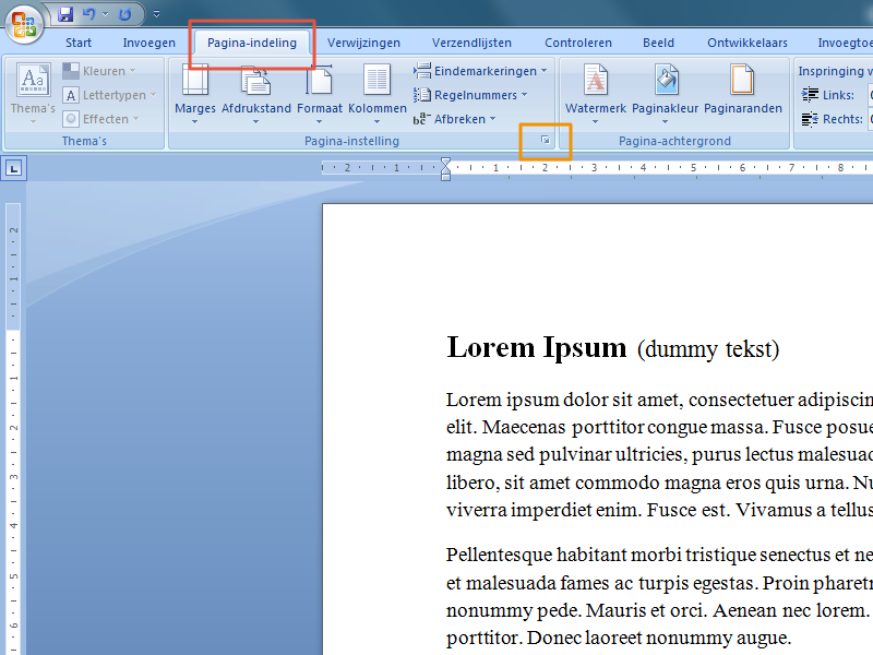 Marges instellen in Office 2007 stap 2