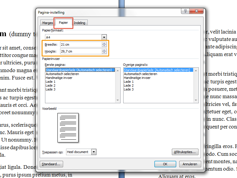 Marges instellen in Office 2007 stap 3