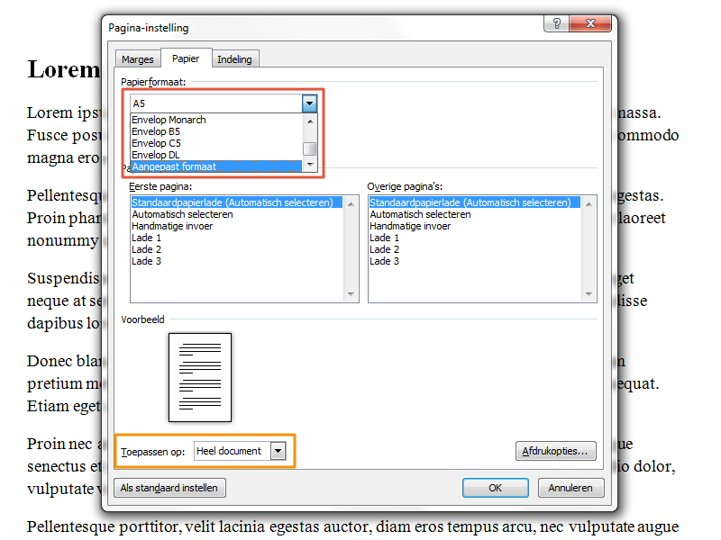 Marges instellen in Office 2010 stap 4