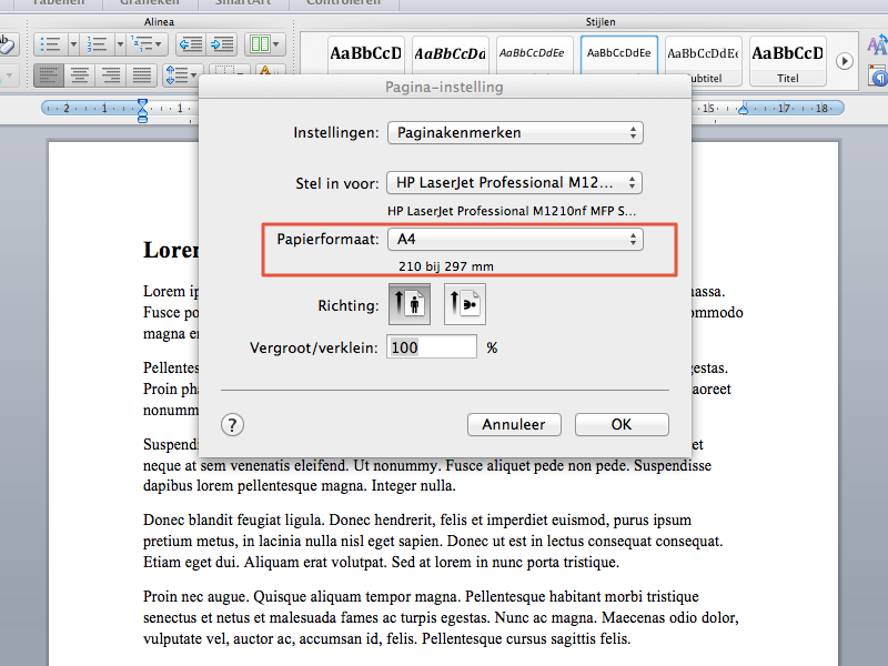 Marges instellen in Office Mac 2011 stap 3