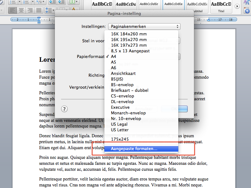 Marges instellen in Office Mac 2011 stap 4
