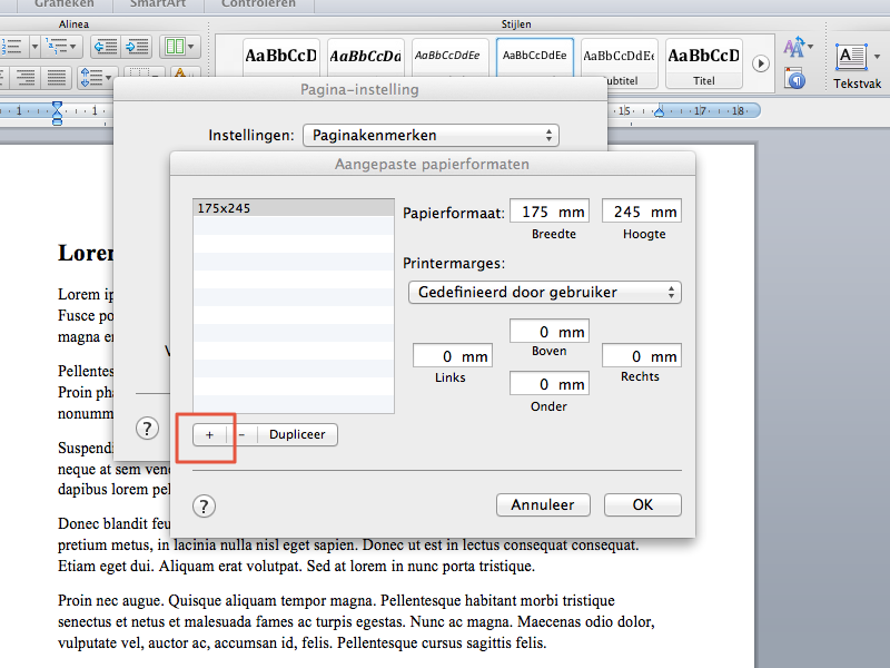 Marges instellen in Office Mac 2011 stap 5
