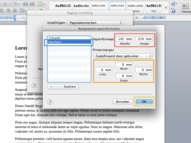 Marges instellen in Office Mac 2011 stap 6