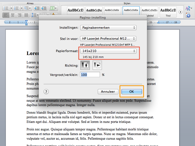 Marges instellen in Office Mac 2011 stap 7
