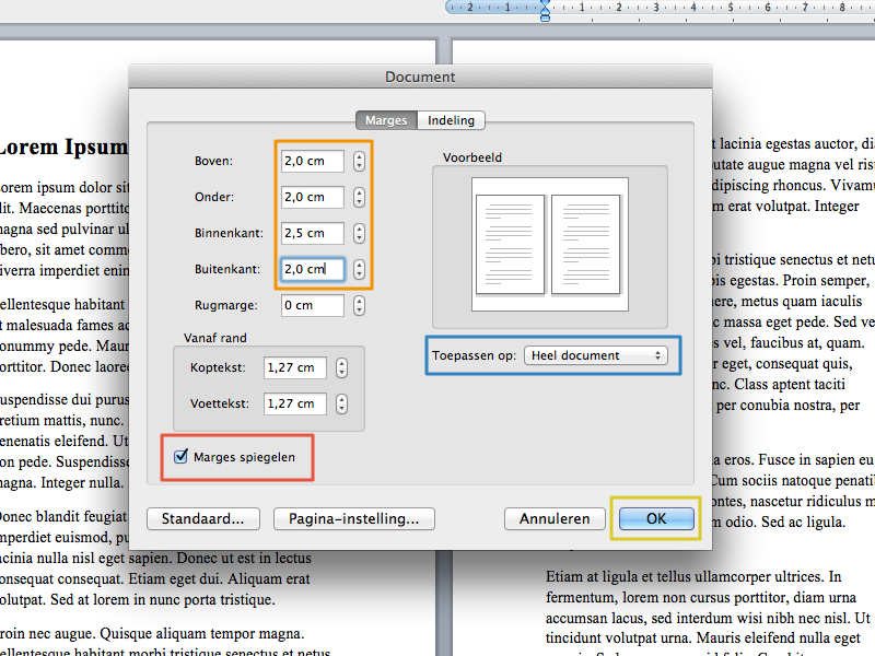 Marges instellen in Office Mac 2011 stap 9