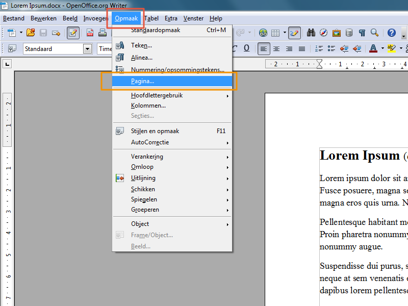 Marges instellen in Open Office stap 2