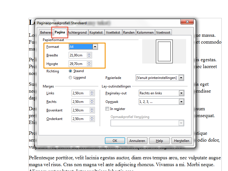 Marges instellen in Open Office stap 3