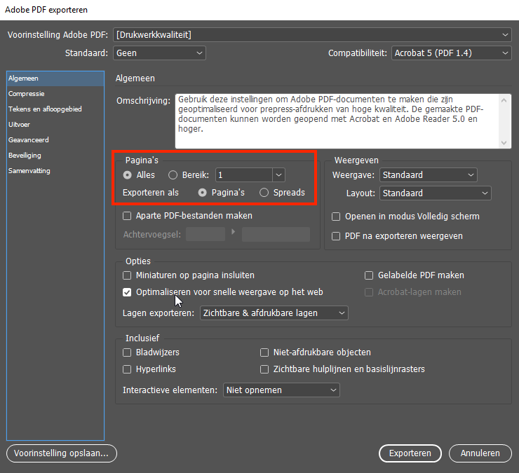 PDF exporteren als spreads vanuit Adobe Indesign