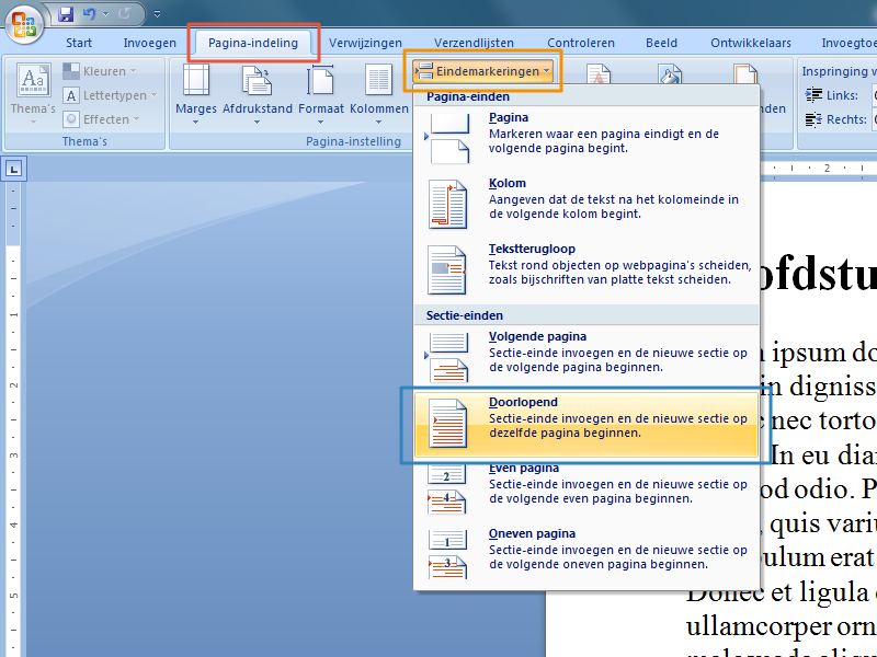 Werken met secties in Office 2007 stap 3