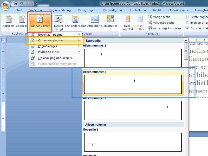 Werken met secties in Office 2007 stap 7