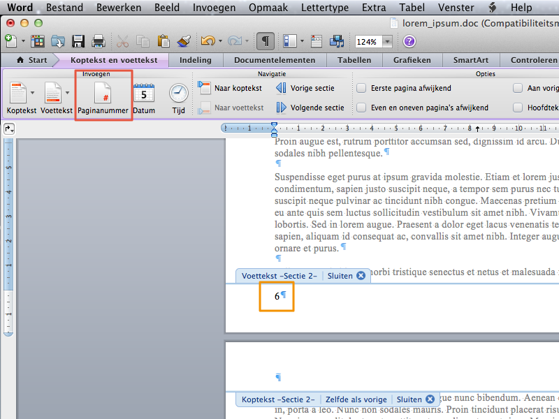 Werken met secties in Office Mac 2011 stap 7