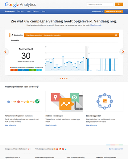 De website van Google Analytics