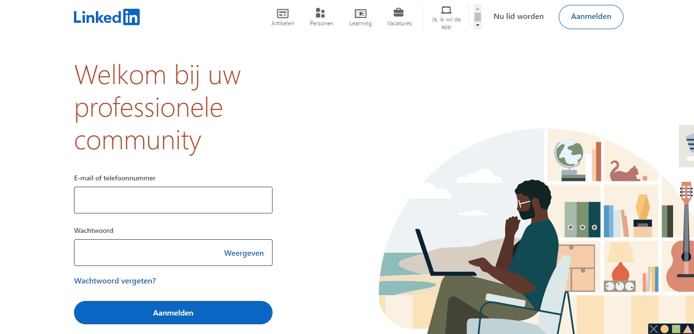LinkedIn aanmeldscherm