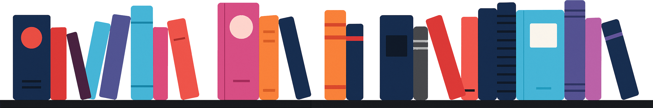 Afbeelding van een boekenplank met verschillende kleuren boeken