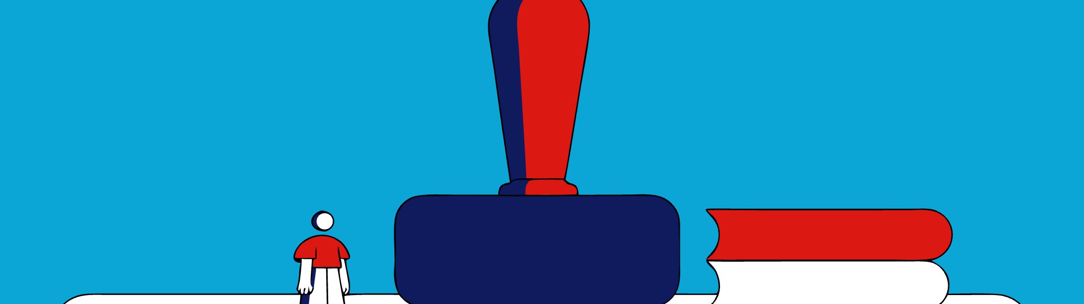 Illustratie: gigantische stempel naast een kleine auteur