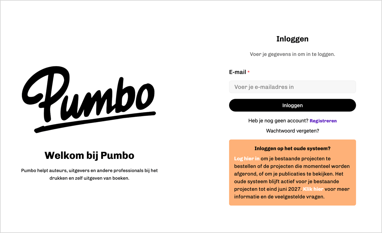 De inlogpagina van Mijn Pumbo